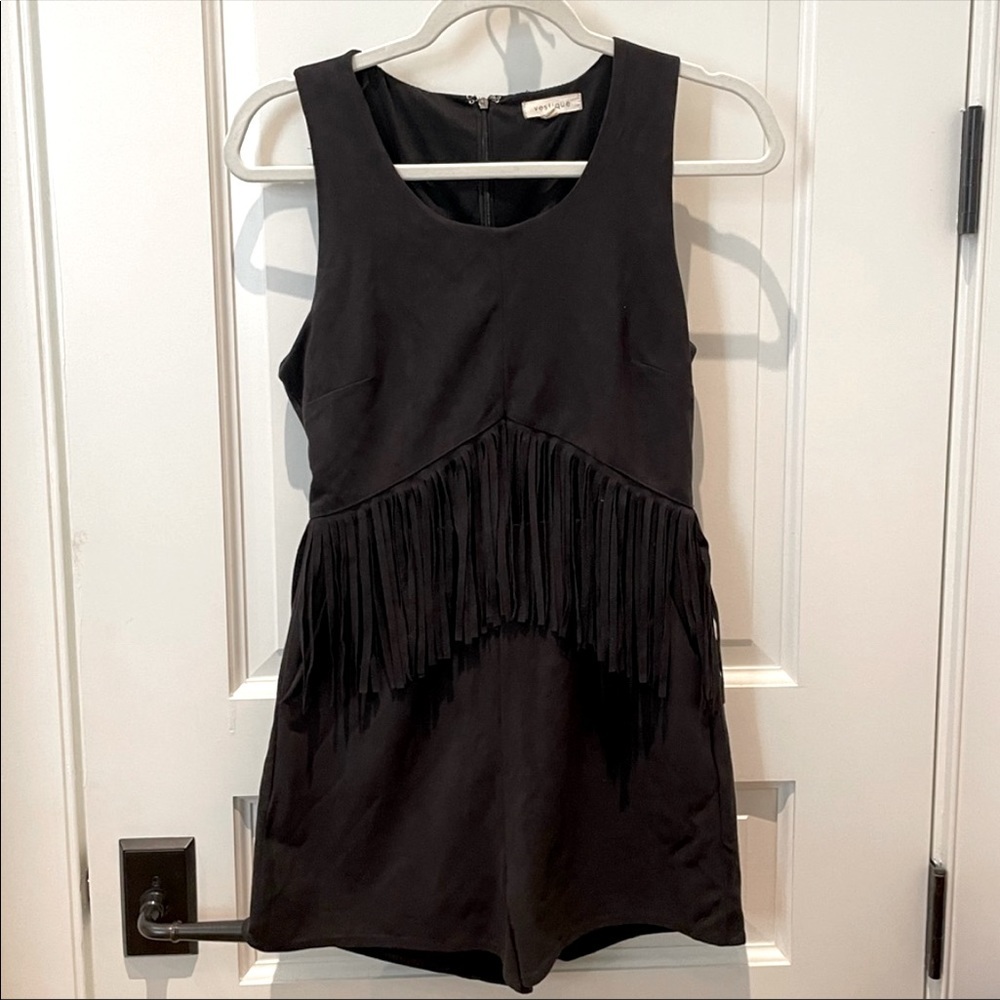 A6 - 304 Vestique black fringe suede western cowboy romper size small